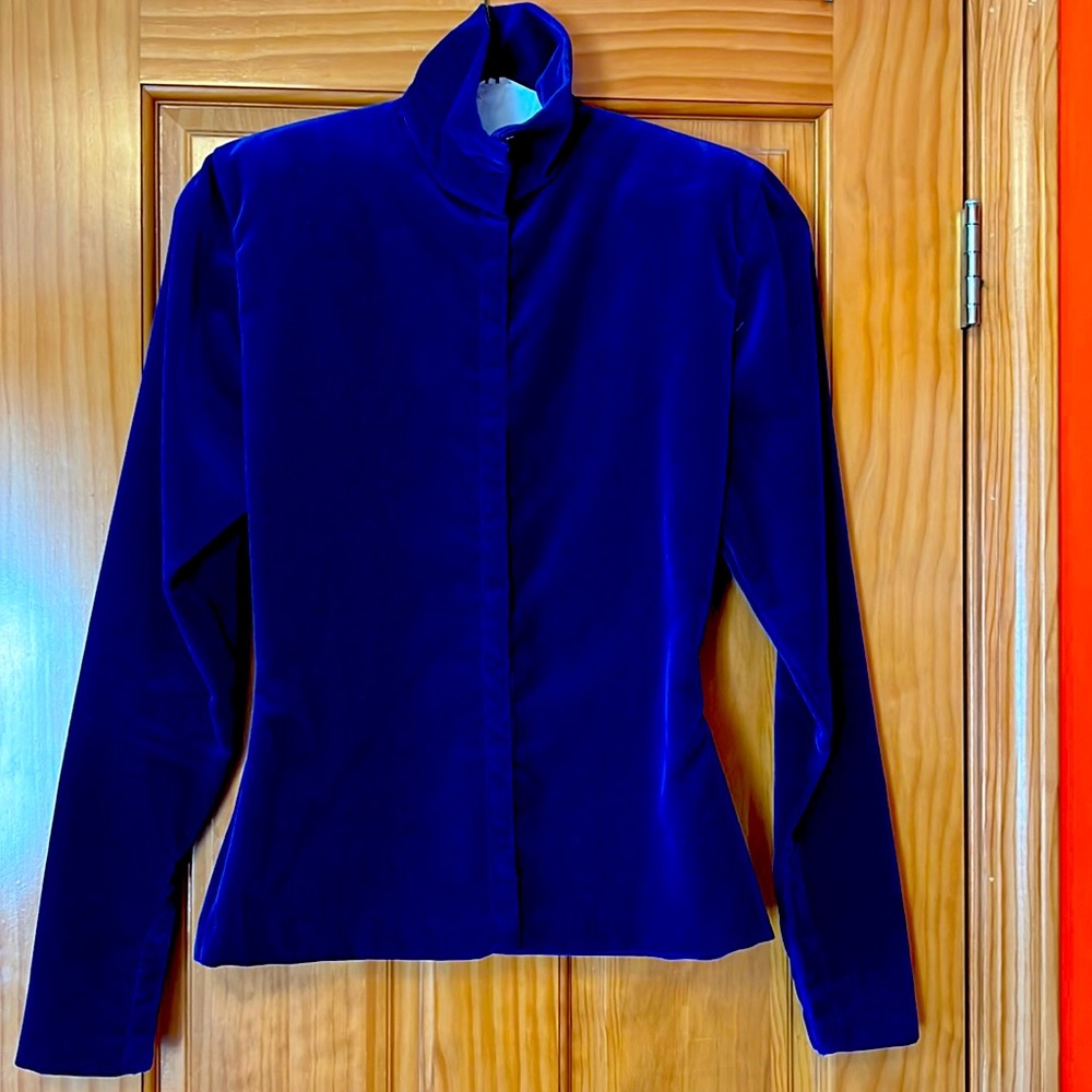 Vintage Norma Kamali royal blue velvet shirt/jacket size small but fit xs too